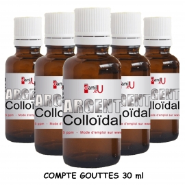 Flacon compte-gouttes argent colloïdal 15ppm 30ml en verre ambré