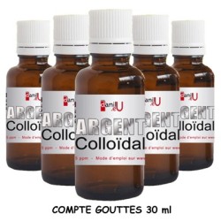 Flacon compte-gouttes argent colloïdal 15ppm 30ml en verre ambré