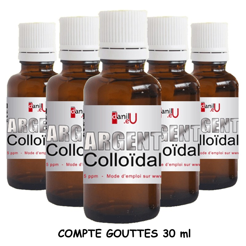 Flacon compte-gouttes argent colloïdal 15ppm 30ml en verre ambré