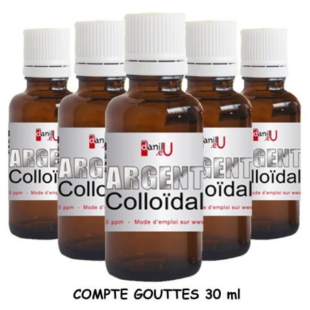 Flacon compte-gouttes argent colloïdal 15ppm 30ml en verre ambré